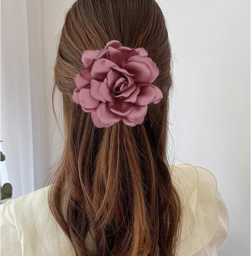 Decixde Satin Fabric Rose Flower Brooches - Handmade Floral Accessory for Wedding Party Dance Banquet Ceremony - Size: 4.72in - Image 2